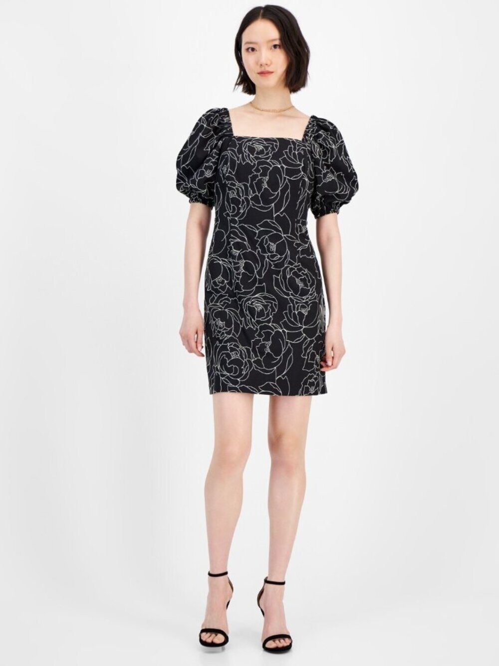 Anne Klein womens Puff Sleeve Midi Dress, Size 0, Black MSRP $139 - Picture 2 of 6